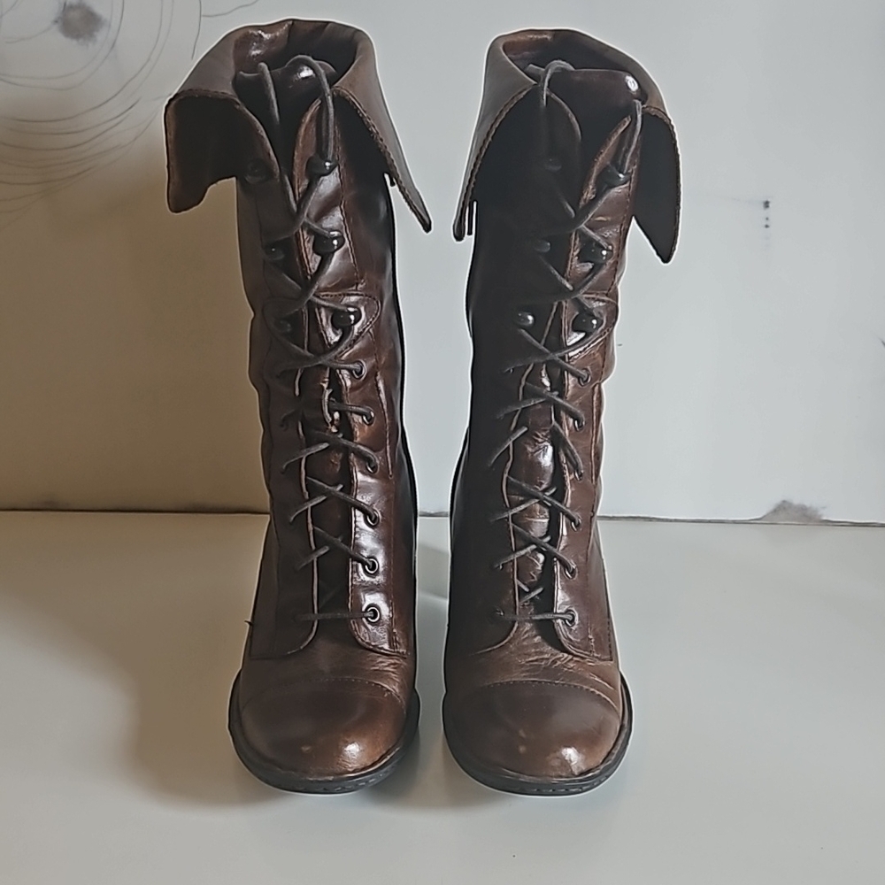 Brown Leather Lace-Up Boots